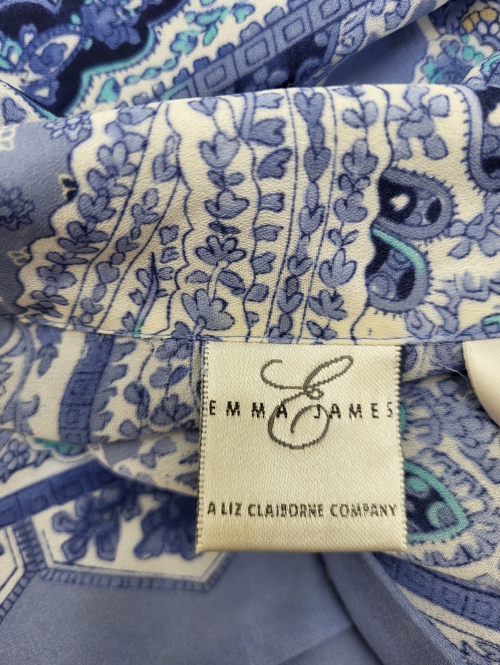 Emma James Women's Button Up Blouse Short Sleeve Blue Paisley Floral Size 10 - Picture 10 of 12